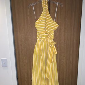 Open Chest yellow pinstripe maxi